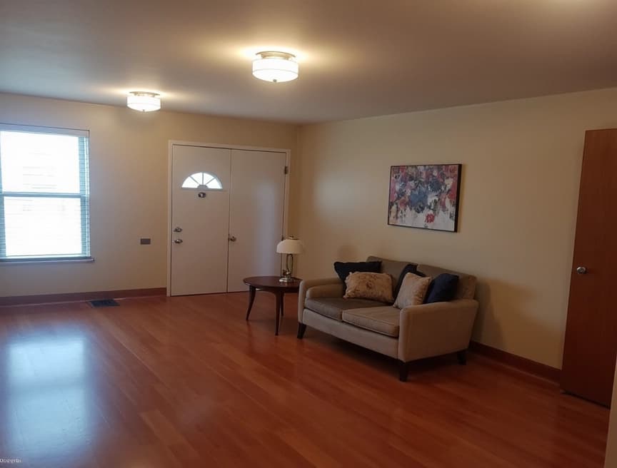 HomestagingKIEin Bild von einer Wohnung mit Schild zum Vermieten