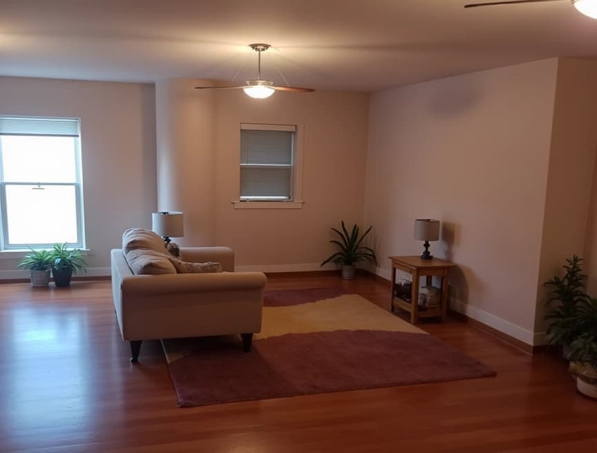 HomestagingKIEin Bild von einer Wohnung mit Schild zum Vermieten