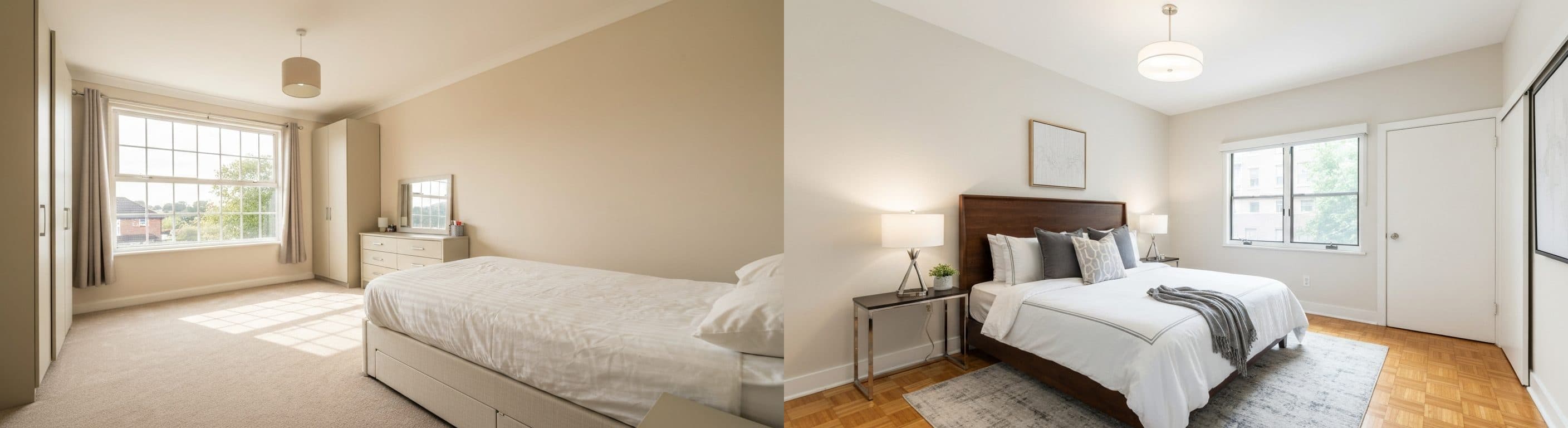Schlafzimmer: Vorher vs. Nachher virtuelles Staging