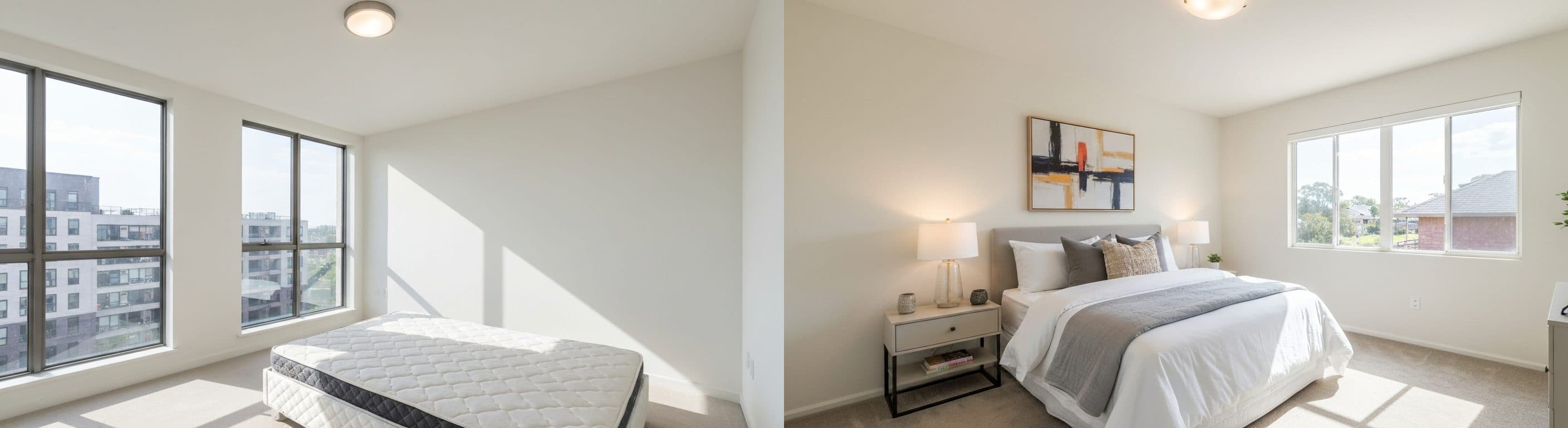 Schlafzimmer: Vorher vs. Nachher virtuelles Staging