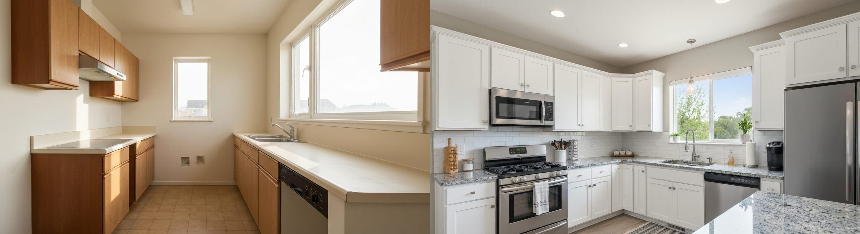 Küche: vor vs. nach virtuellem Staging