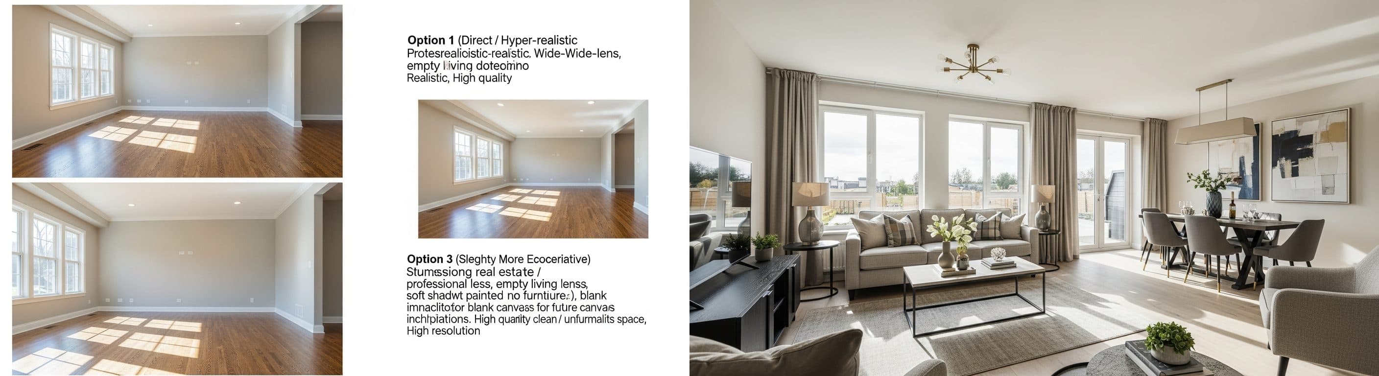 Wohnzimmer: Vorher vs. Nachher virtuelles Staging