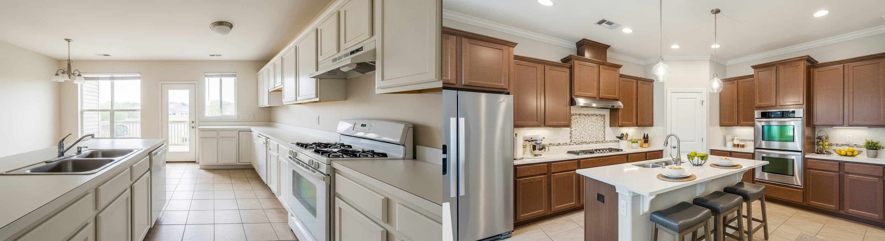 Küche: vor vs. nach virtuellem Staging