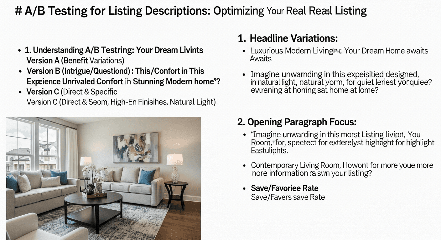 Illustration von zwei Immobilienanzeigentexten im Vergleich mit Metriken wie CTR und Leads