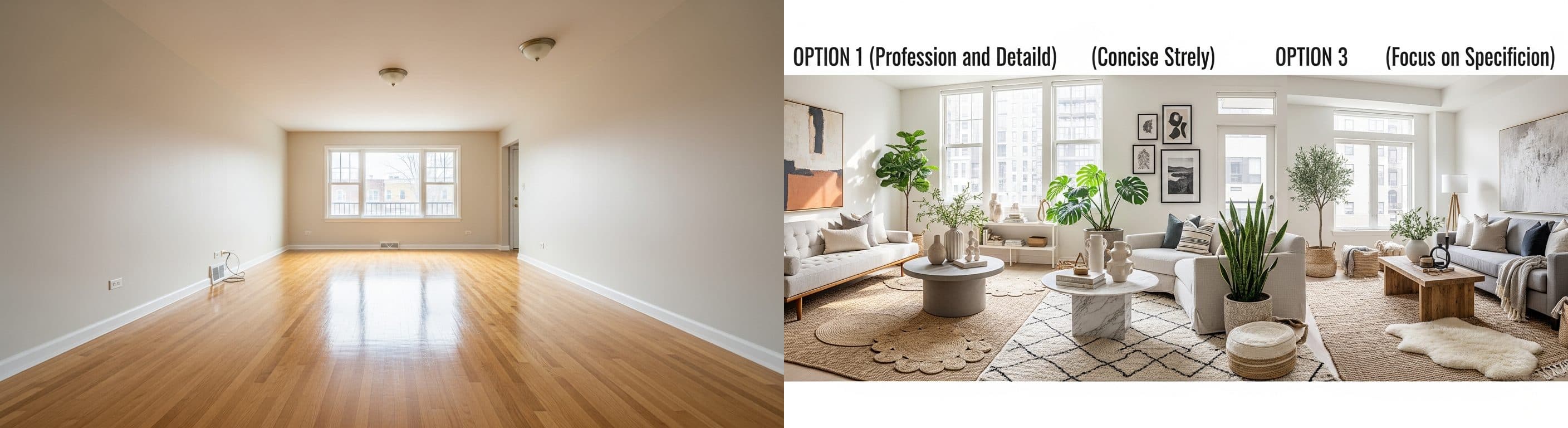 Living Room: before vs after virtual staging