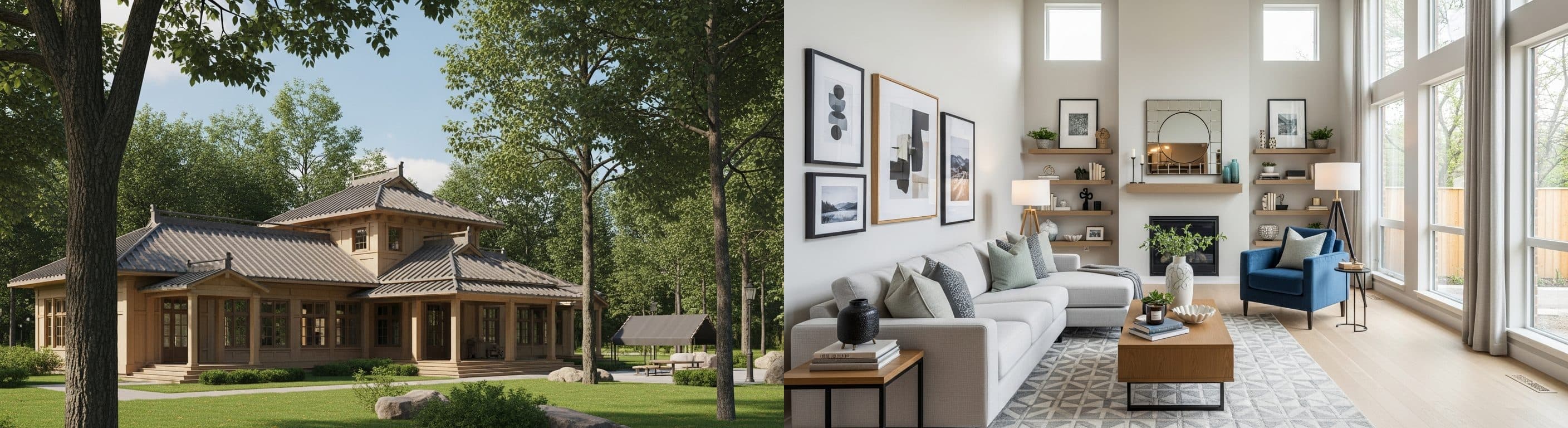 Wohnzimmer: Vorher vs. Nachher virtuelles Staging