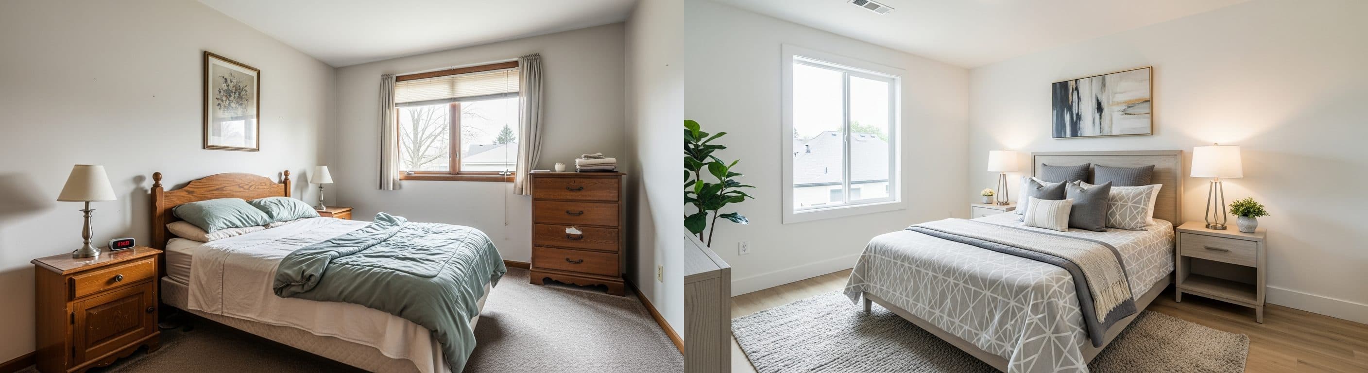 Schlafzimmer: Vorher vs. Nachher virtuelles Staging