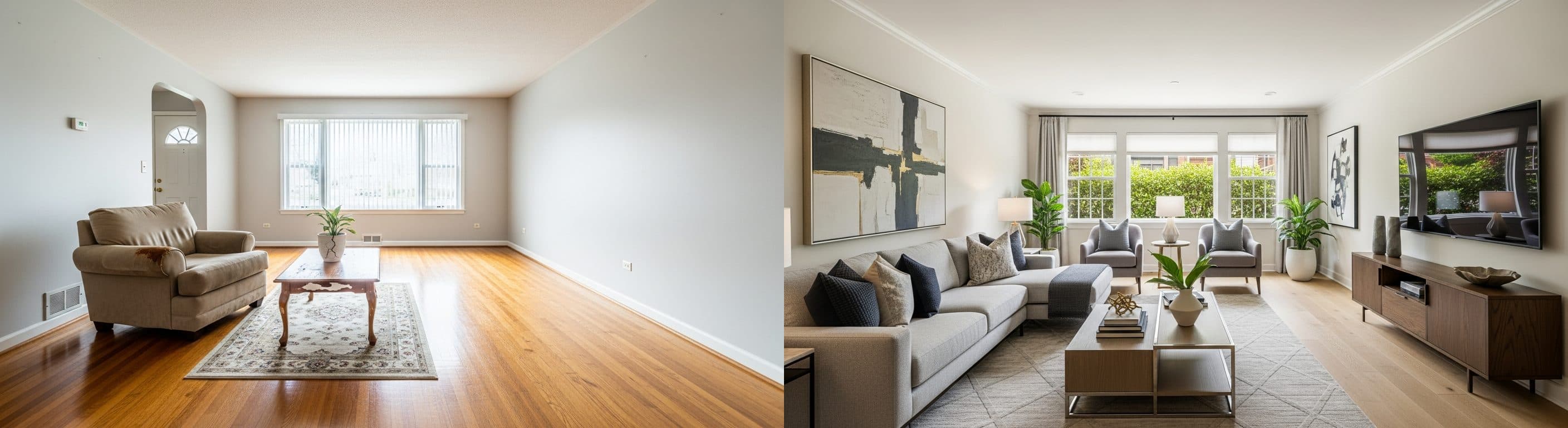 Wohnzimmer: Vorher vs. Nachher Virtual Staging