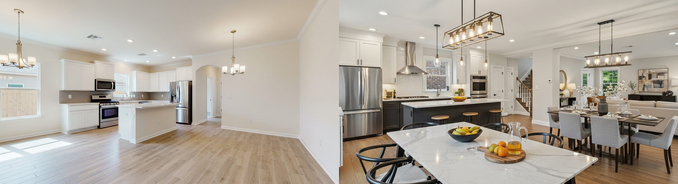 Küche / Essbereich (Flow-Shot): vorher vs. nachher Virtual Staging