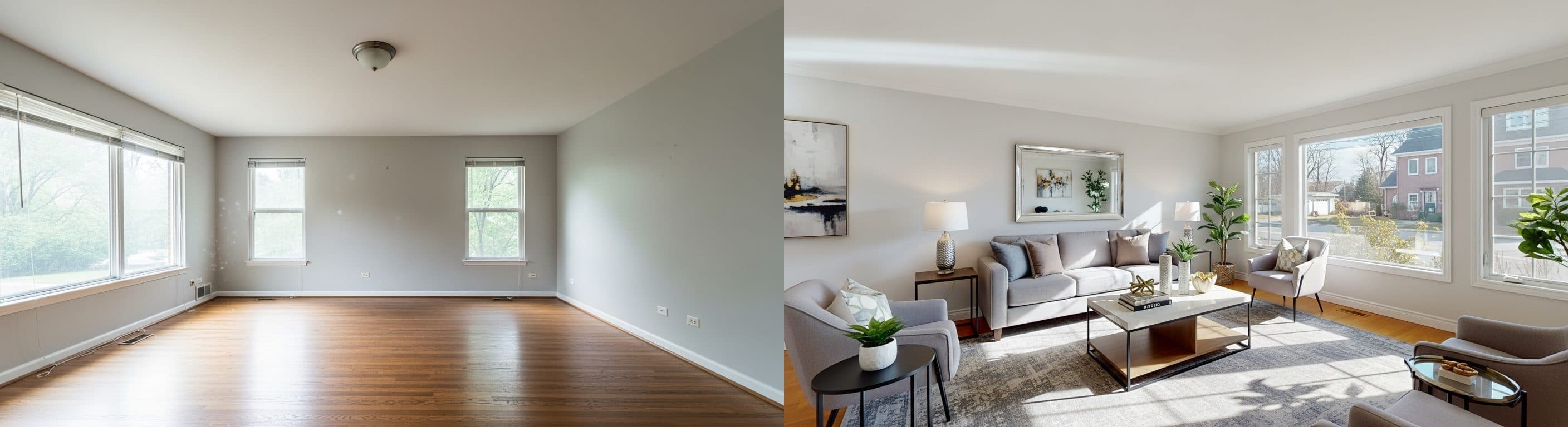 Living Room: before vs after virtual staging