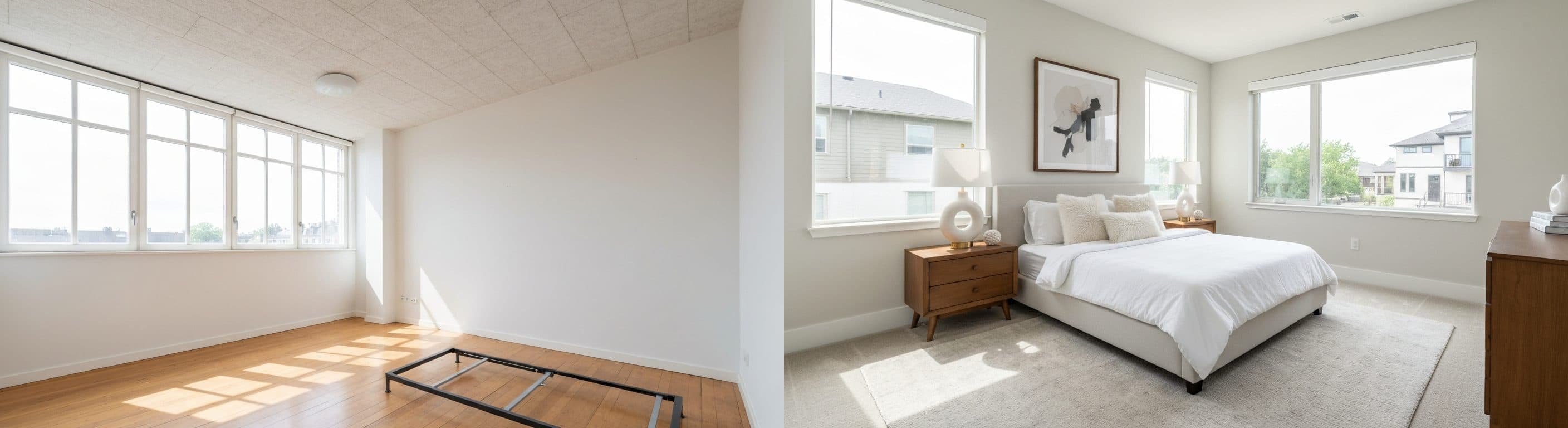 Bedroom: before vs after virtual staging