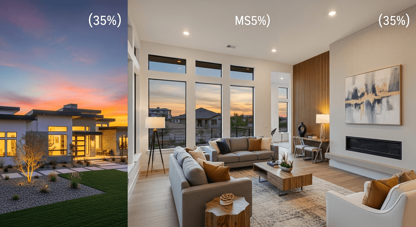 A beautifully sequenced real estate listing photo gallery starting with an exterior shot