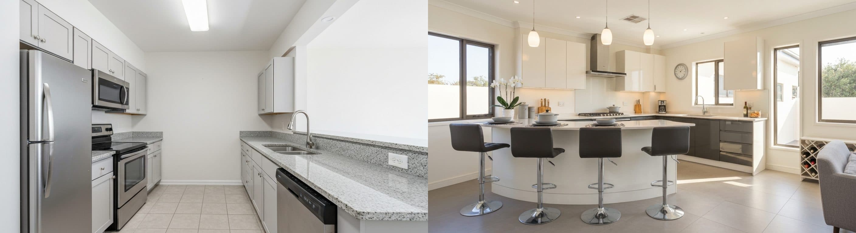 Küche: Vorher vs. Nachher virtuelles Staging