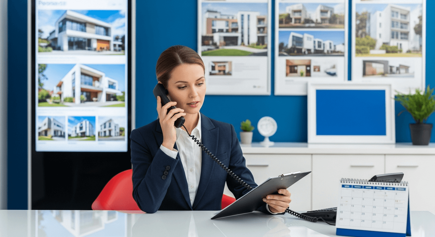 Immobilienmakler bespricht Fragen mit potenziellem Käufer vor der Immobilienbesichtigung