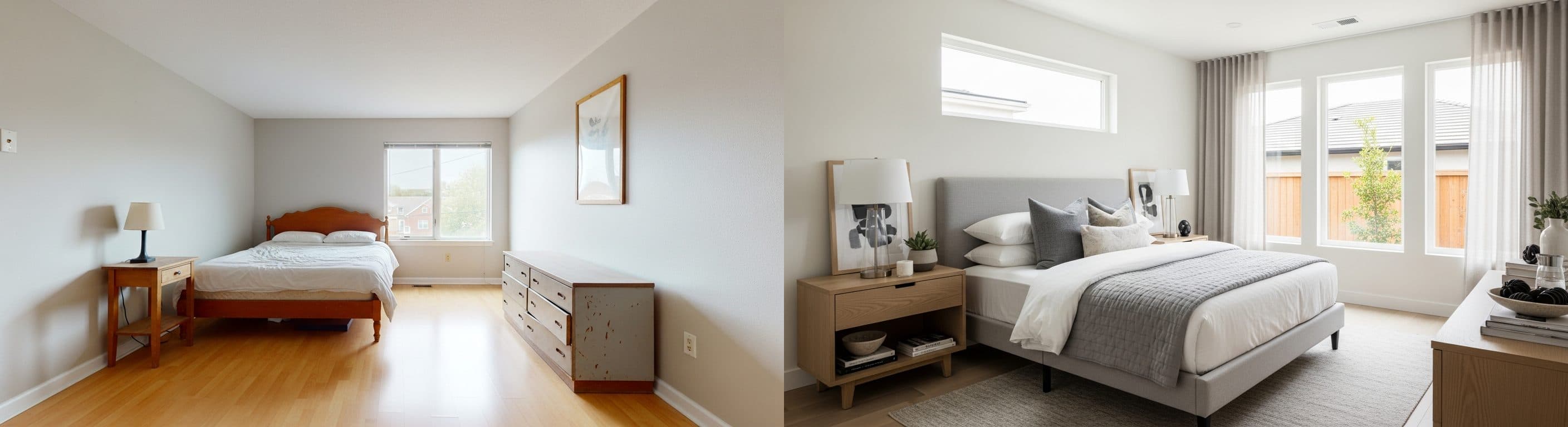 Schlafzimmer: Vorher vs. Nachher virtuelles Staging