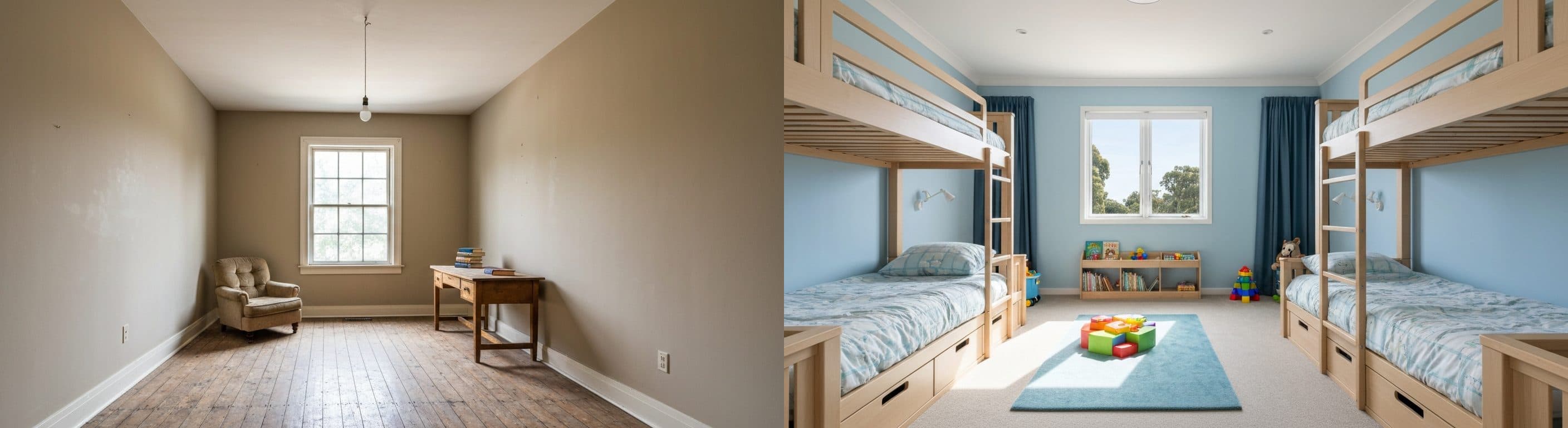 Shared Siblings' Room: before vs after virtual staging
