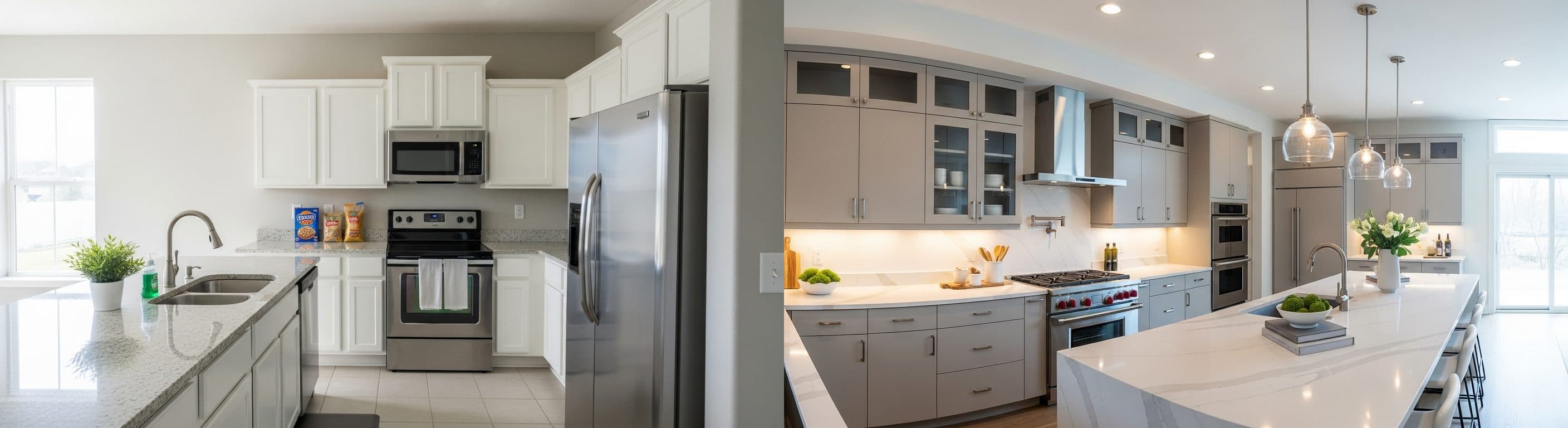 Küche: vor vs. nach virtuellem Staging