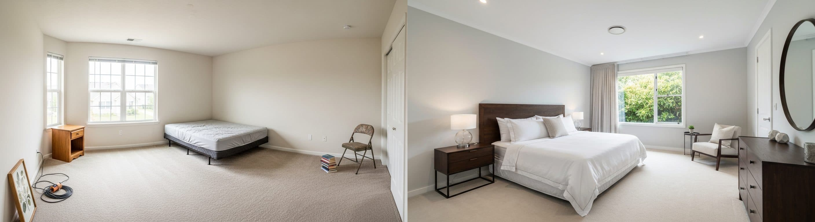 Schlafzimmer: vor vs. nach virtuellem Staging