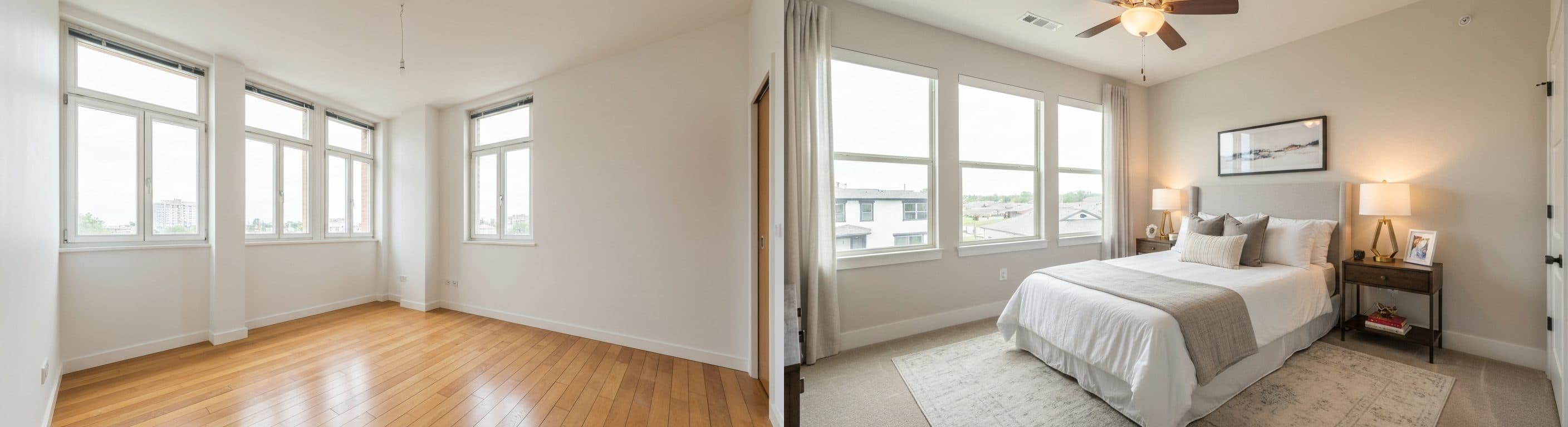 Schlafzimmer: Vorher vs. Nachher Virtual Staging