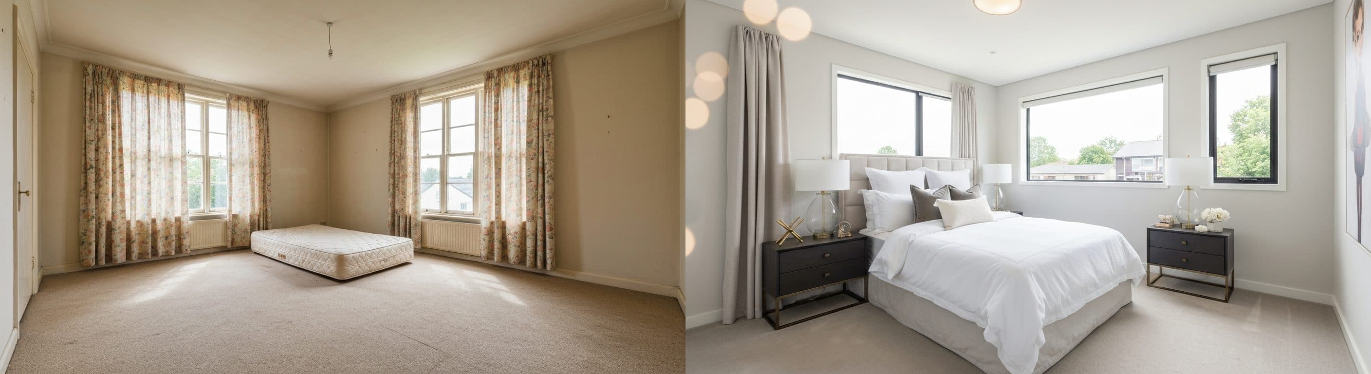 Schlafzimmer: Vorher vs. nach virtuellem Staging