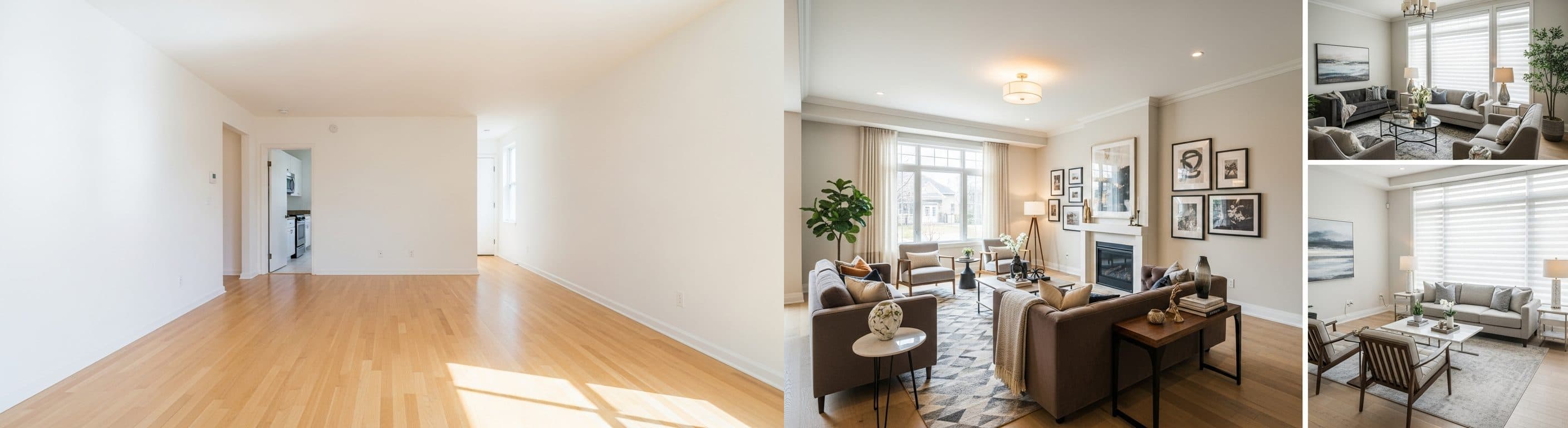 Living Room: before vs after virtual staging