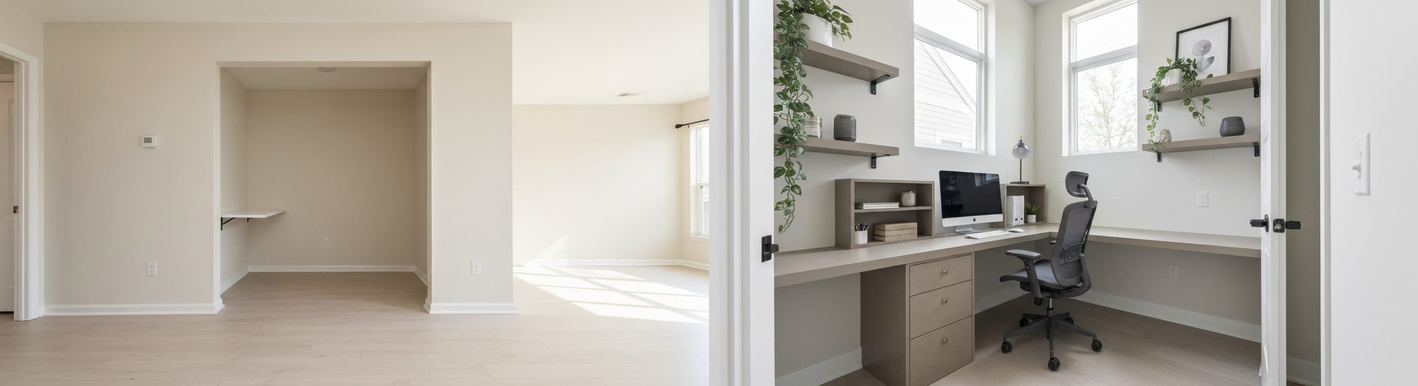 Home Office Nook: before vs after virtual staging