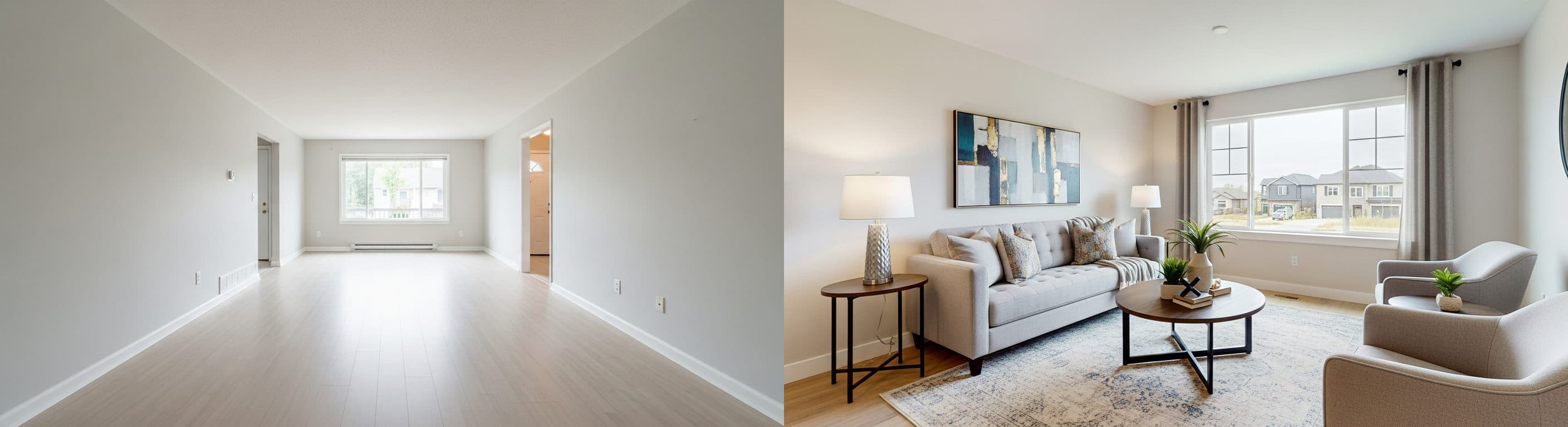 Living Room: before vs after virtual staging