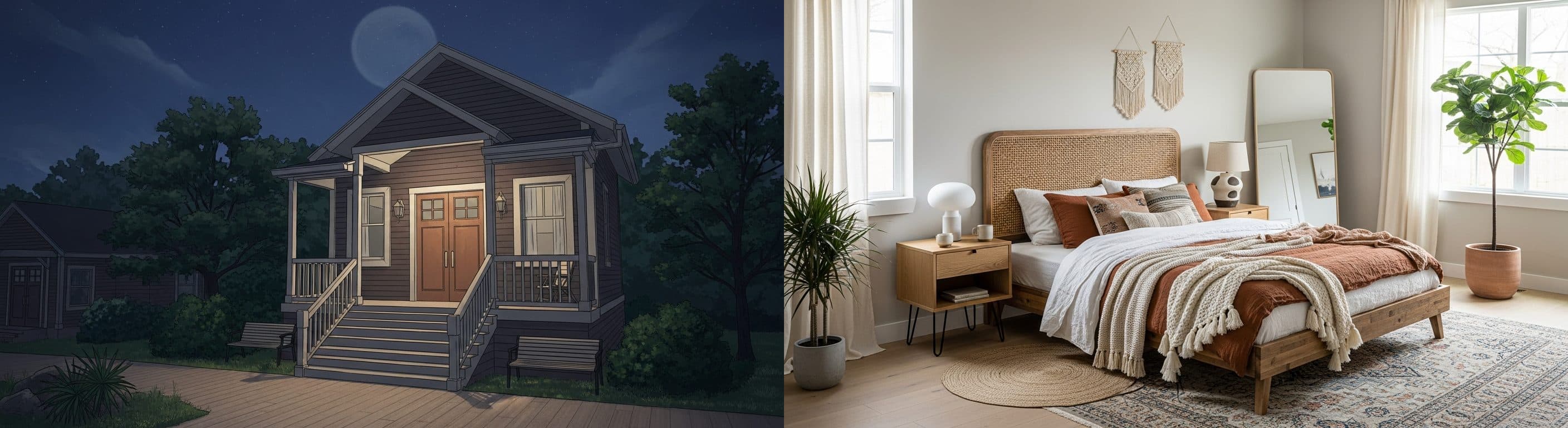 Schlafzimmer: Vorher vs. Nachher virtuelles Staging