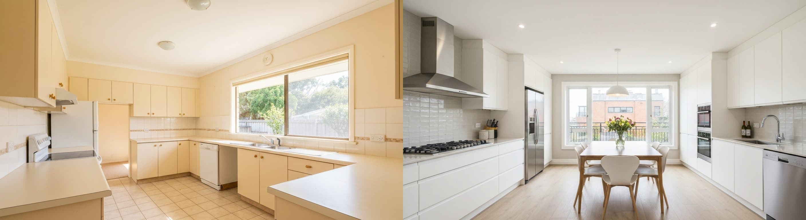 Küche: Vorher vs. Nachher virtuelles Staging