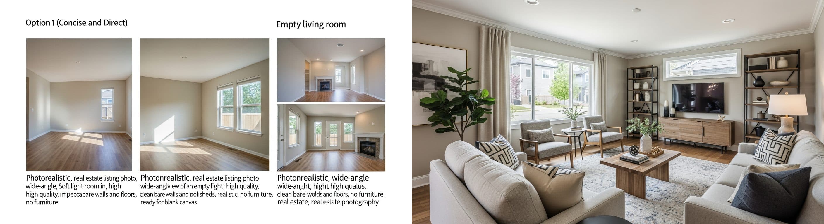 living room: before vs after virtual staging