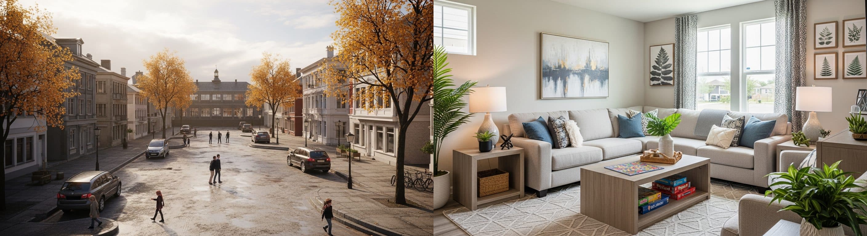 Wohnzimmer: vor vs. nach virtuellem Staging