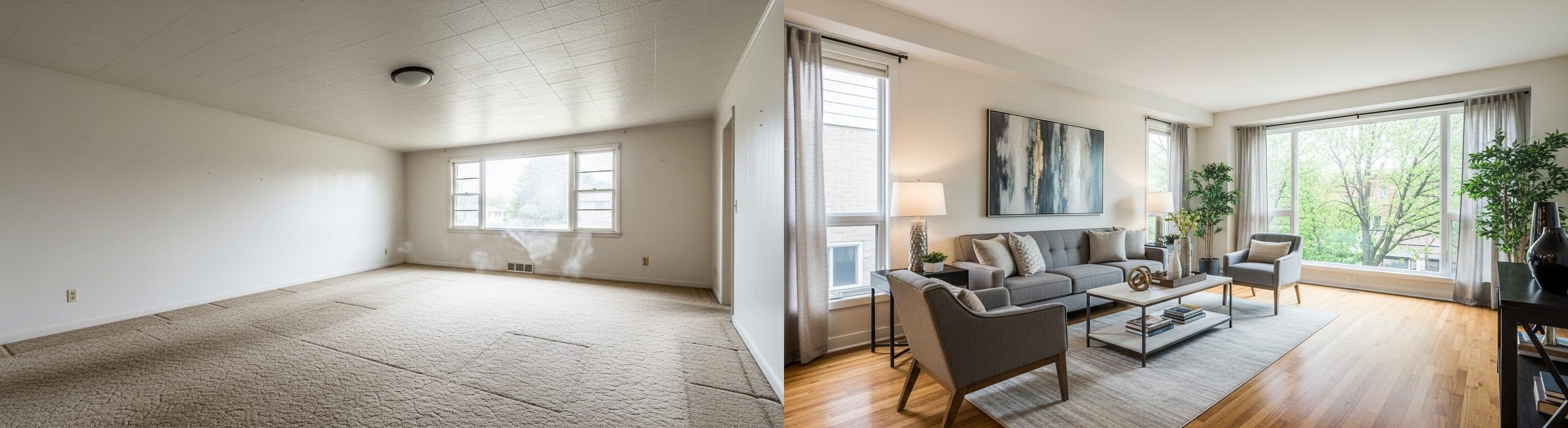 Living Room: before vs after virtual staging