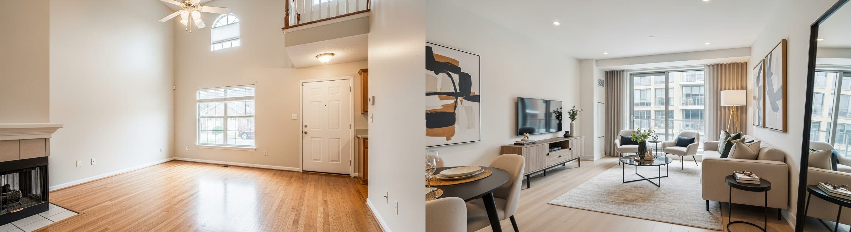 Living Room: before vs after virtual staging