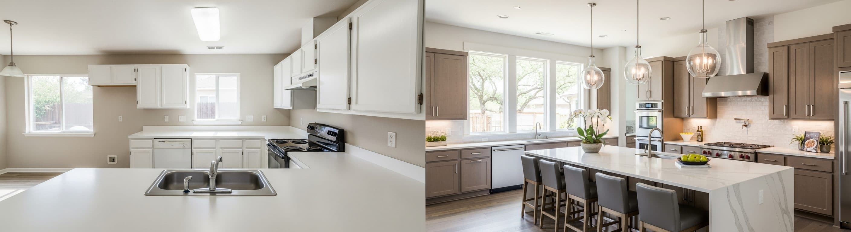 Küche: vor vs. nach virtuellem Staging