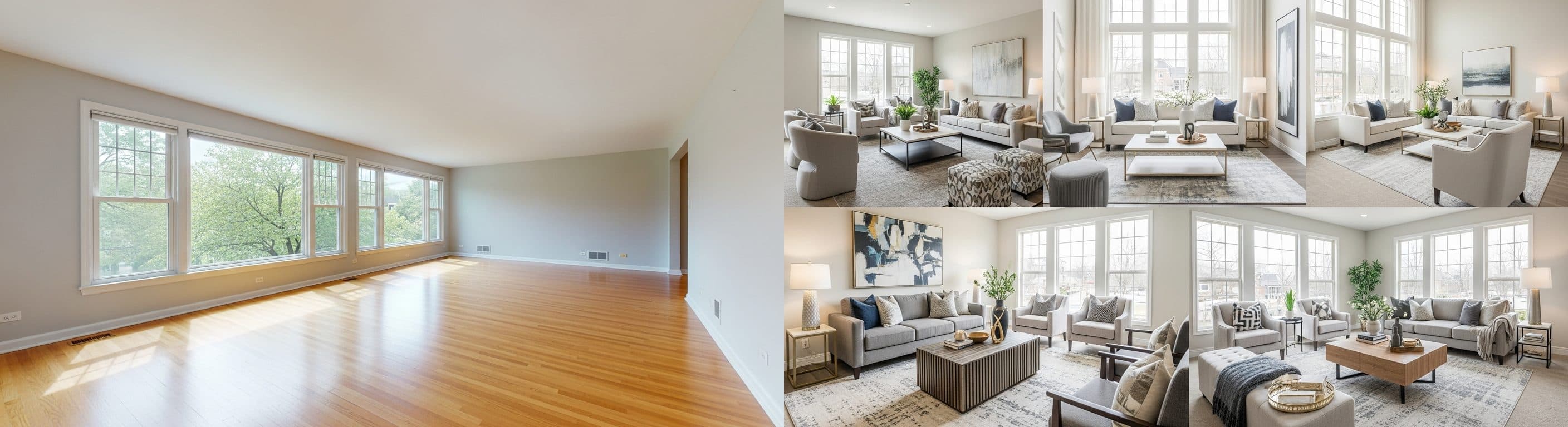 Wohnzimmer: vor vs. nach virtuellem Staging