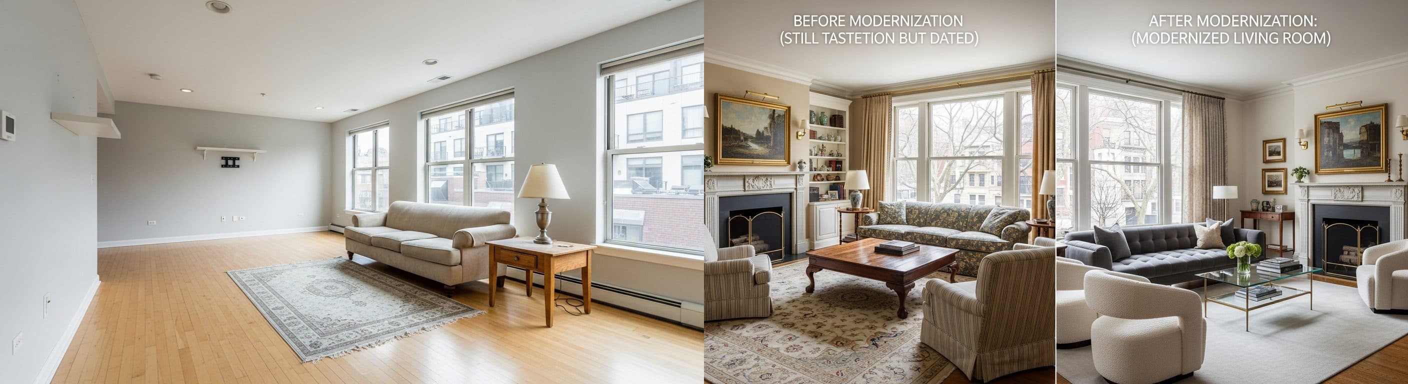 Wohnzimmer: Vorher vs. Nachher virtuelles Staging