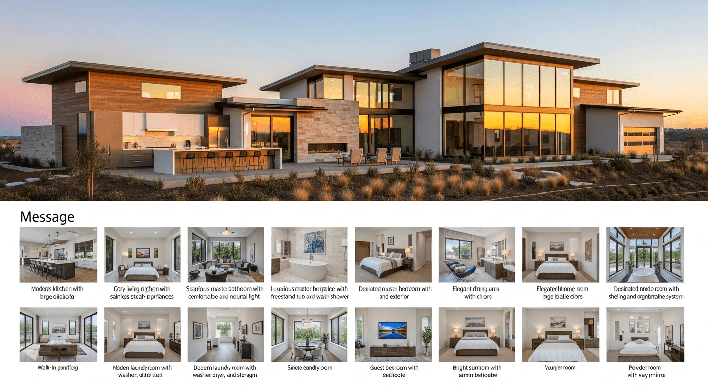 A beautifully staged home exterior with multiple high-quality photos displayed on a real estate listing platform
