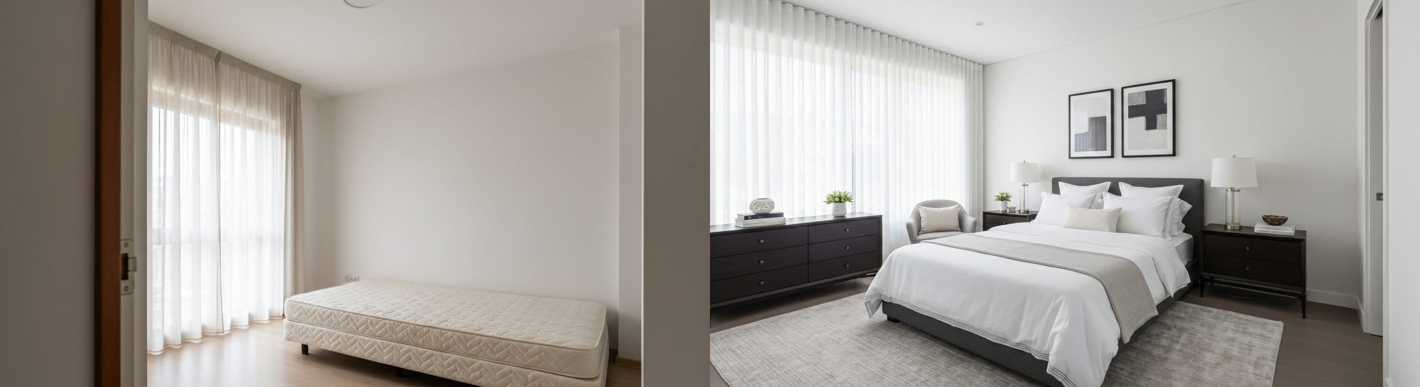 Schlafzimmer: Vorher vs. nach virtuellem Staging