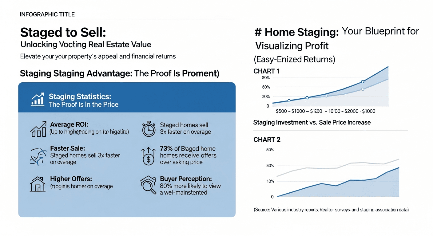 Kapitalanleger überzeugen mit Home Staging Zahlen – Grafik mit Statistiken und Immobilien