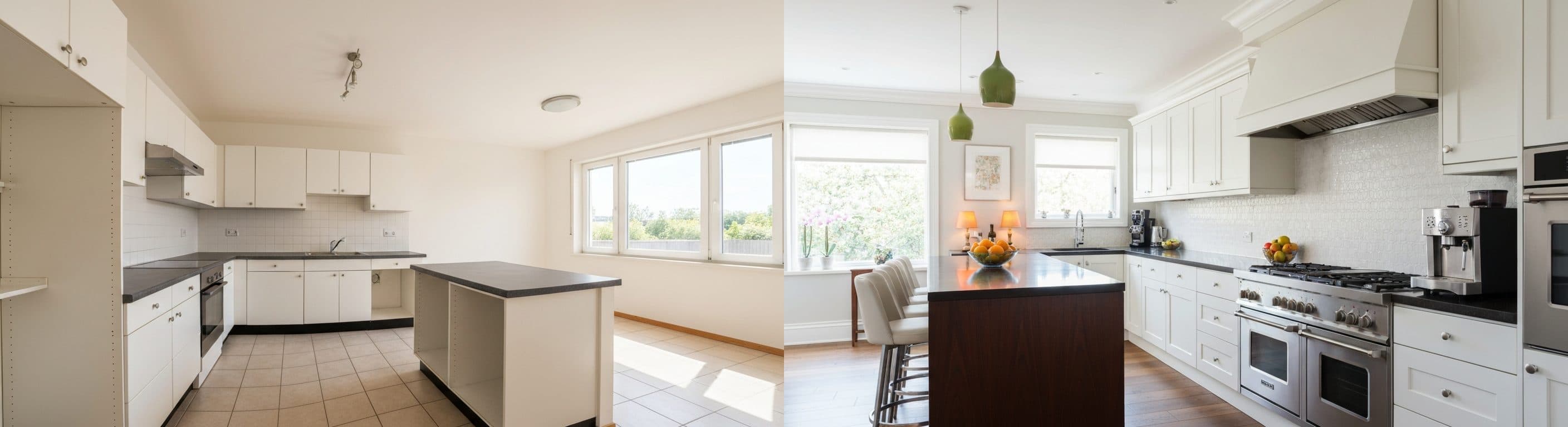 Küche: Vorher vs. Nachher virtuelles Staging