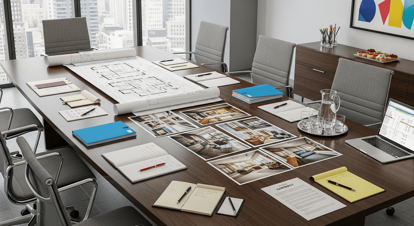 Profis verhandeln einen Immobiliendeal mit Home Staging-Visualisierungen