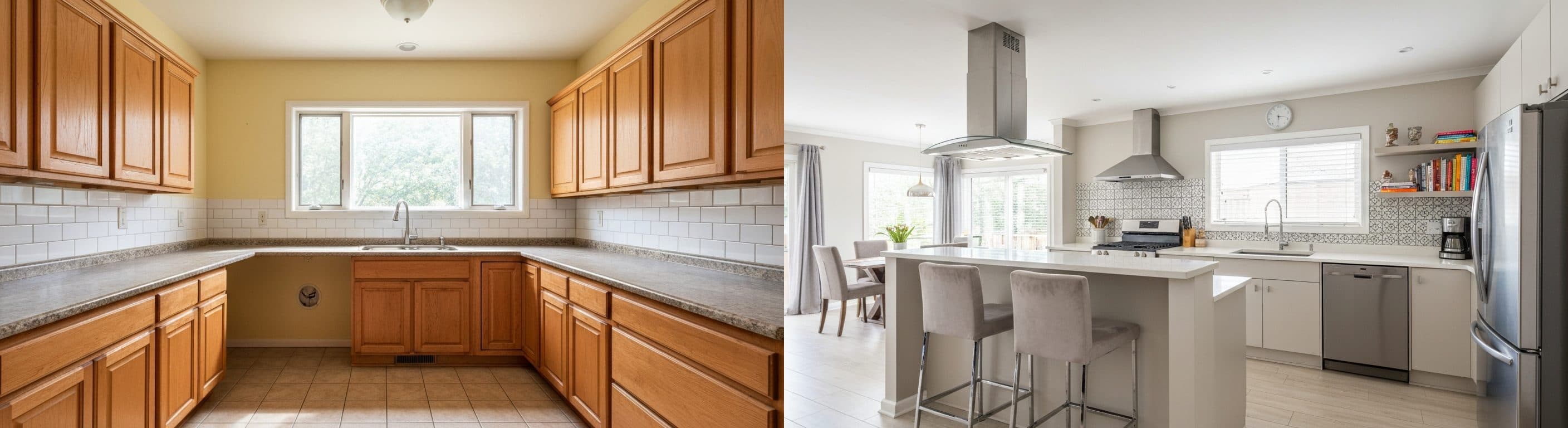 Küche: vor vs. nach virtuellem Staging