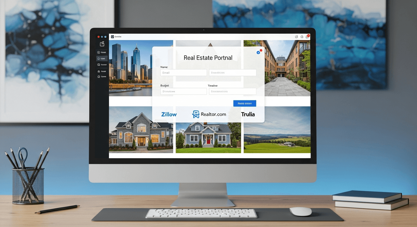 Modernes Immobilien-Lead-Formular auf einem digitalen Portal mit Qualifizierungsfragen