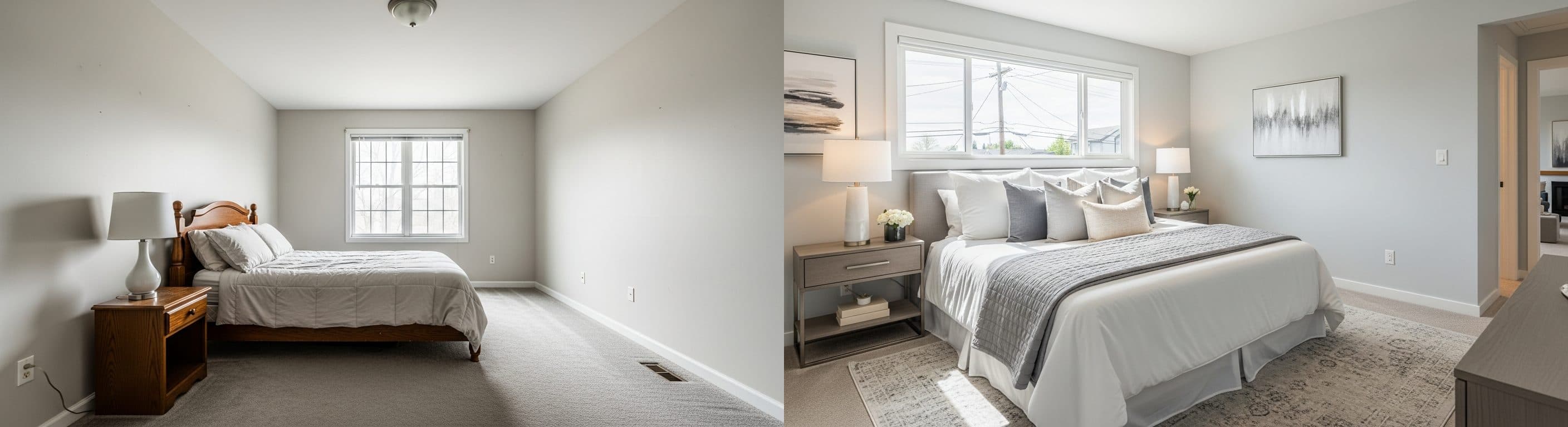 Schlafzimmer: vor vs. nach virtuellem Staging