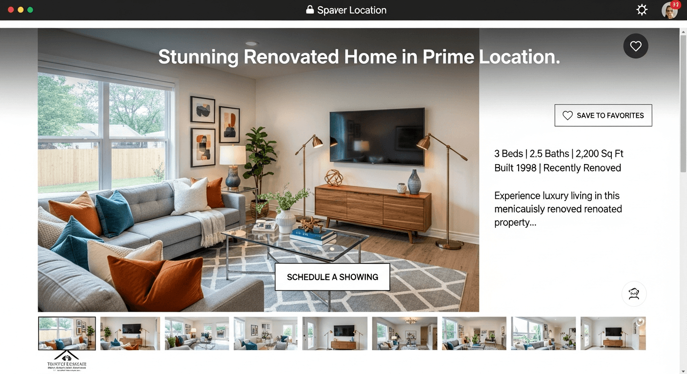Real estate listing with optimized title and eye-catching image