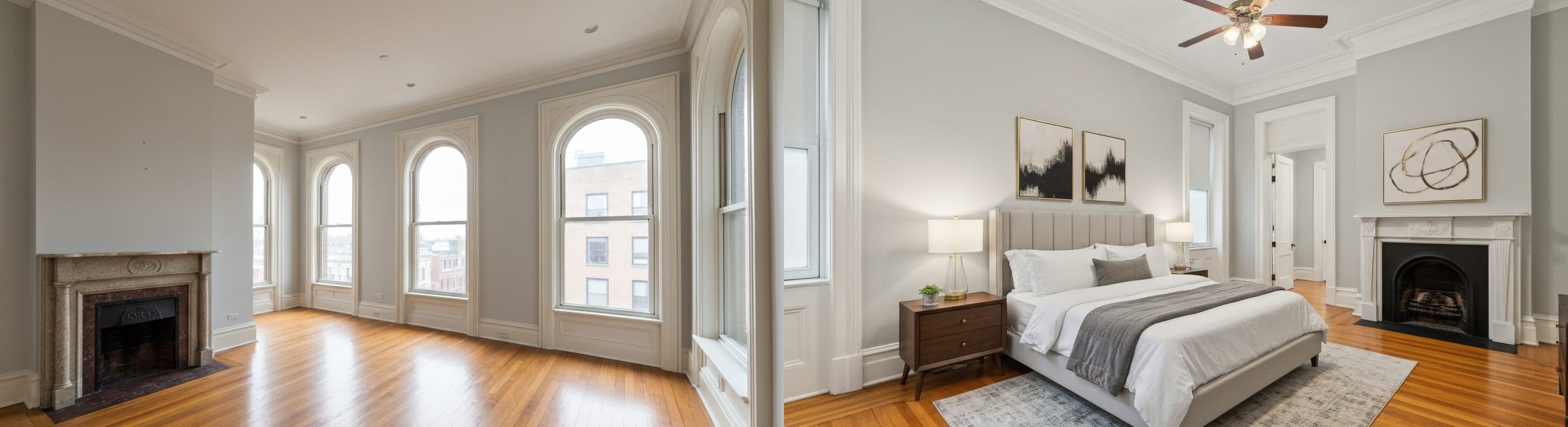 Schlafzimmer: Vorher vs. Nachher virtuelles Staging