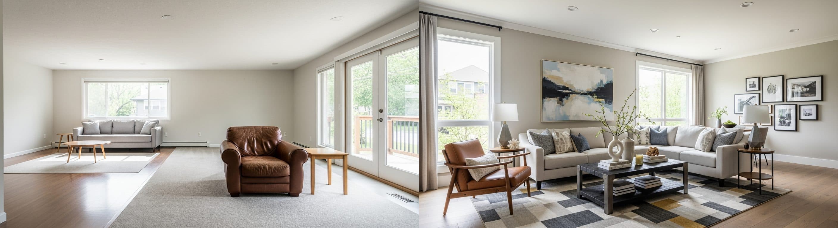 Wohnzimmer: vor vs. nach virtuellem Staging