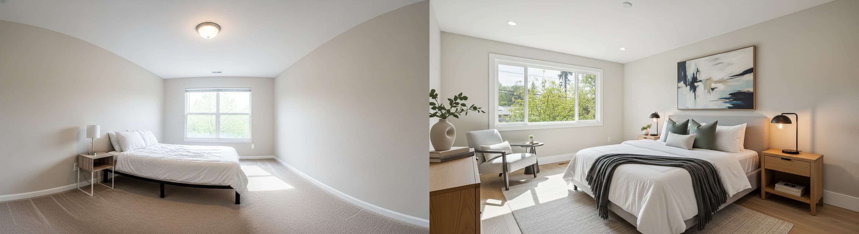 Schlafzimmer: vor vs. nach virtuellem Staging