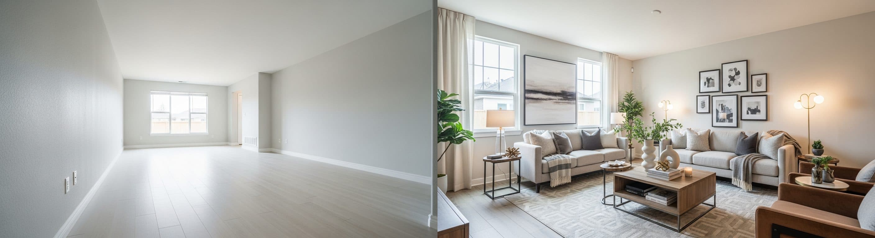 Living Room: before vs after virtual staging