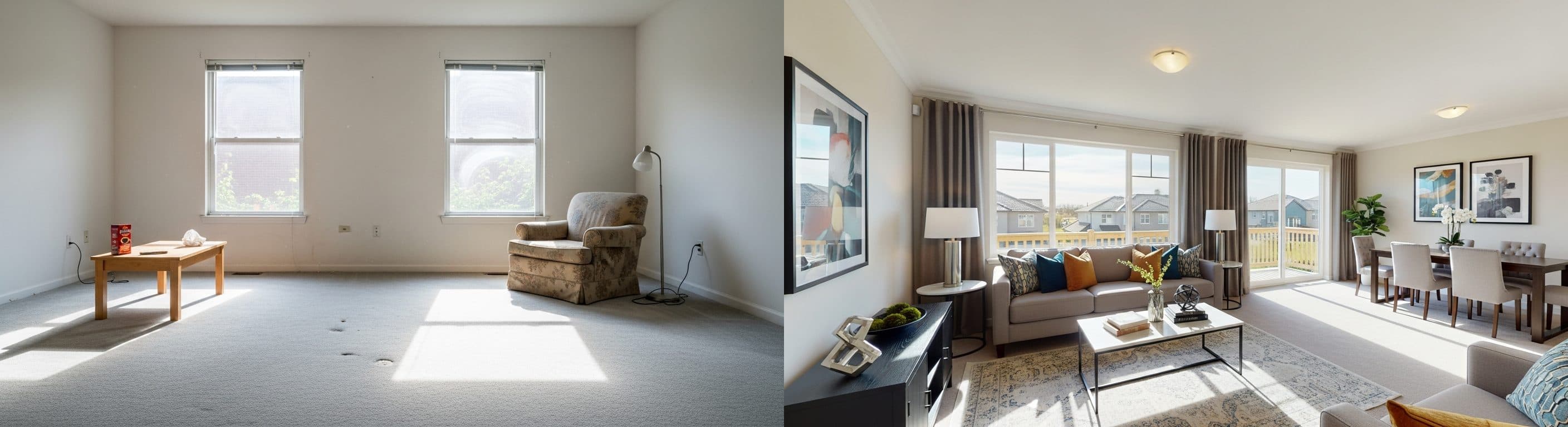 Living Room: before vs after virtual staging